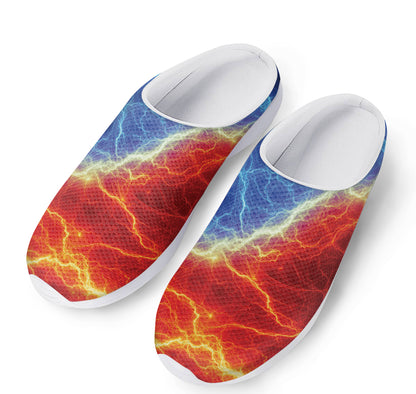 Blue And Red Lightning Print Mesh Casual Shoes