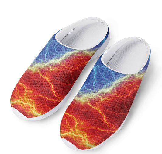 Blue And Red Lightning Print Mesh Casual Shoes