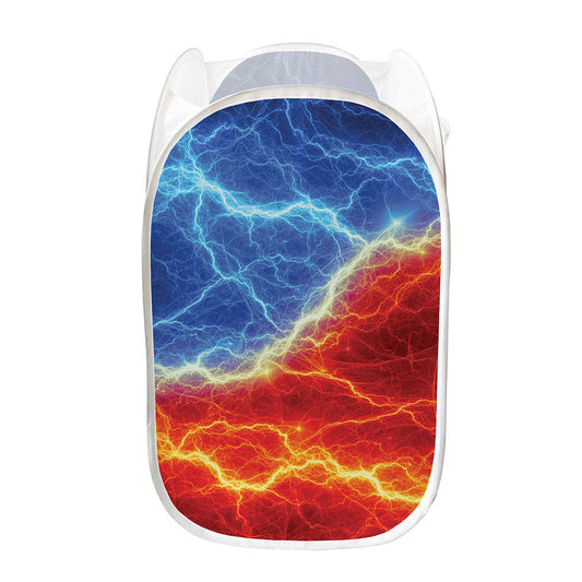 Blue And Red Lightning Print Mesh Laundry Hamper