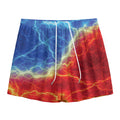 Blue And Red Lightning Print Mesh Shorts