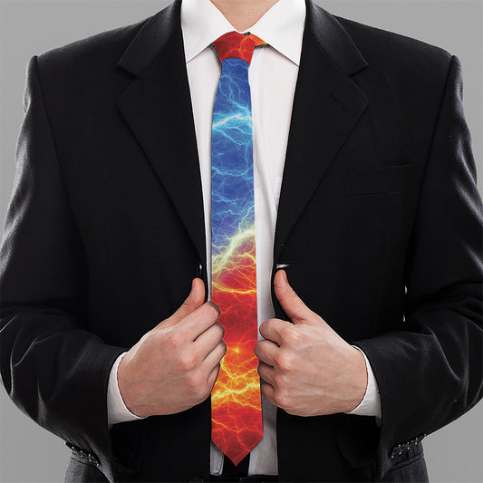 Blue And Red Lightning Print Necktie