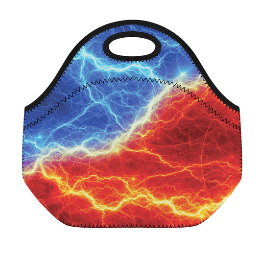 Blue And Red Lightning Print Neoprene Lunch Bag