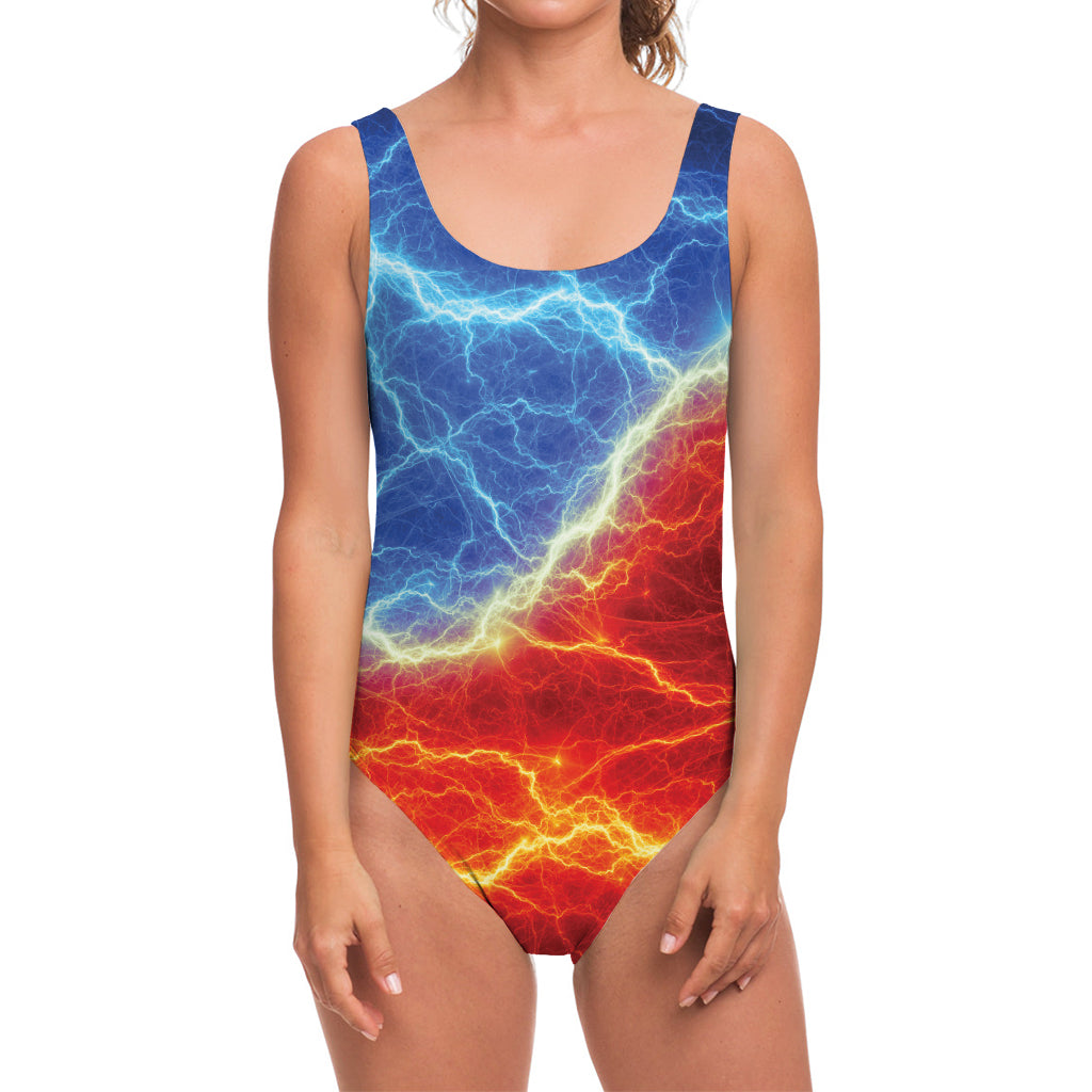 Blue And Red Lightning Print One Piece Swimsuit