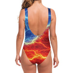 Blue And Red Lightning Print One Piece Swimsuit