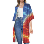 Blue And Red Lightning Print Open Front Beach Cover Up