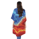 Blue And Red Lightning Print Open Front Beach Cover Up