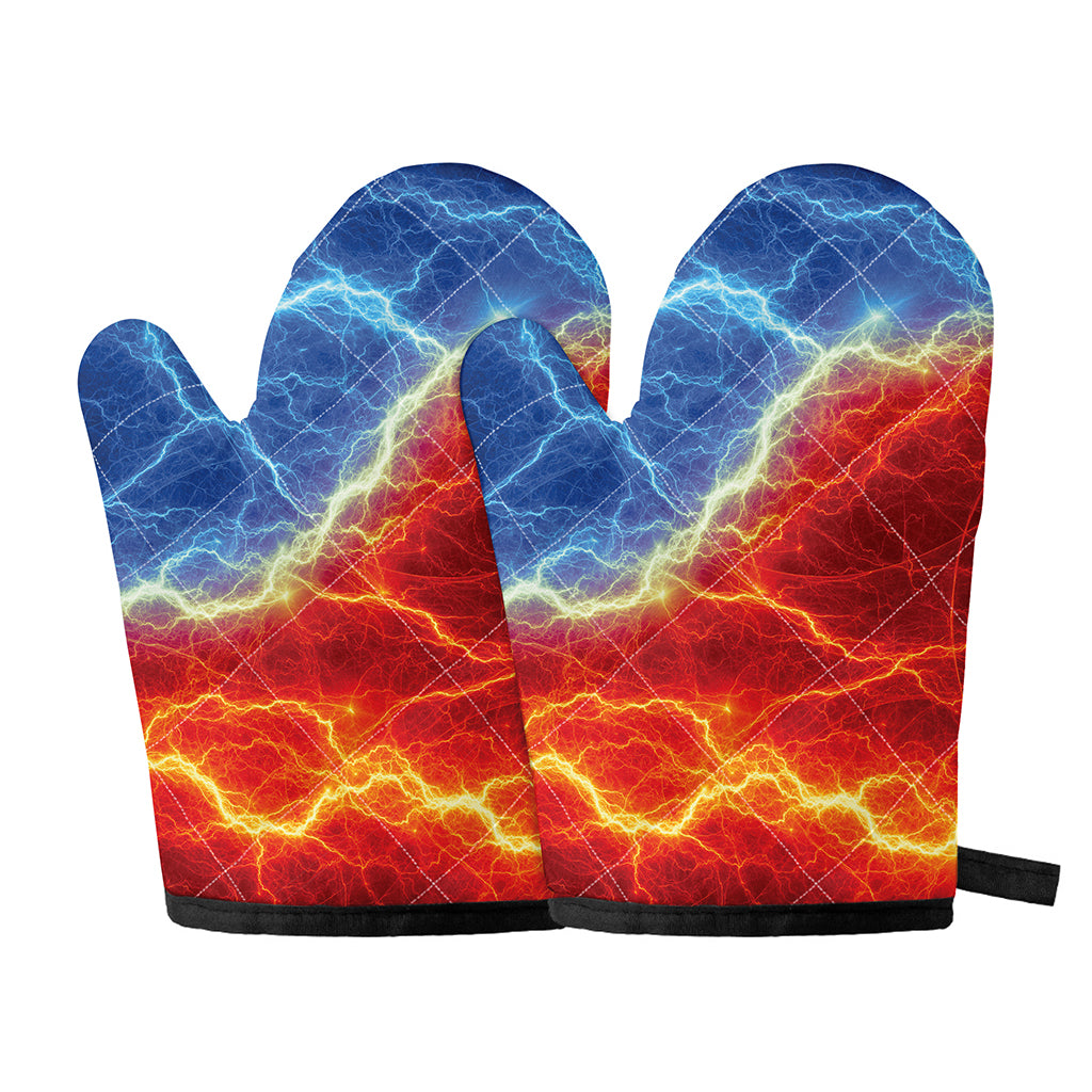 Blue And Red Lightning Print Oven Mitts