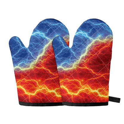 Blue And Red Lightning Print Oven Mitts