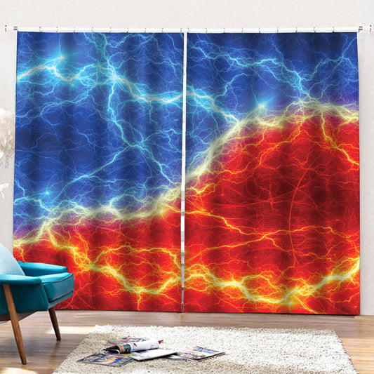 Blue And Red Lightning Print Pencil Pleat Curtains