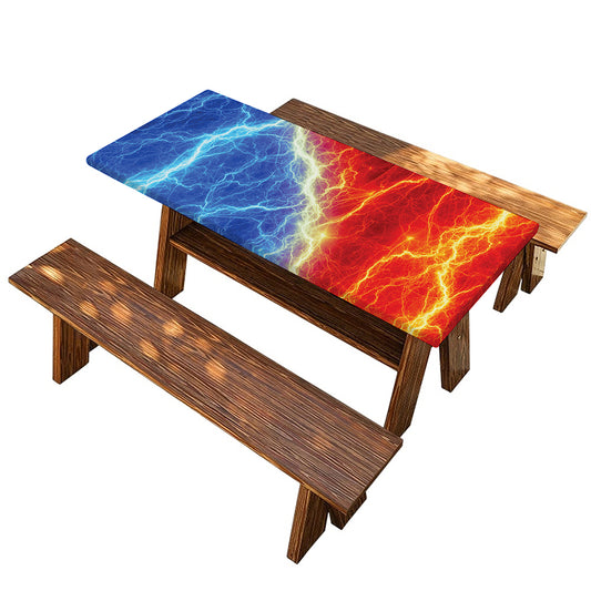 Blue And Red Lightning Print Picnic Table Cover