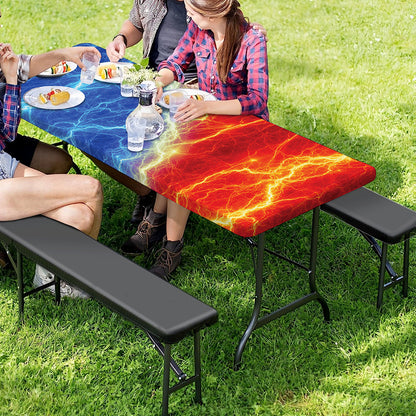 Blue And Red Lightning Print Picnic Table Cover