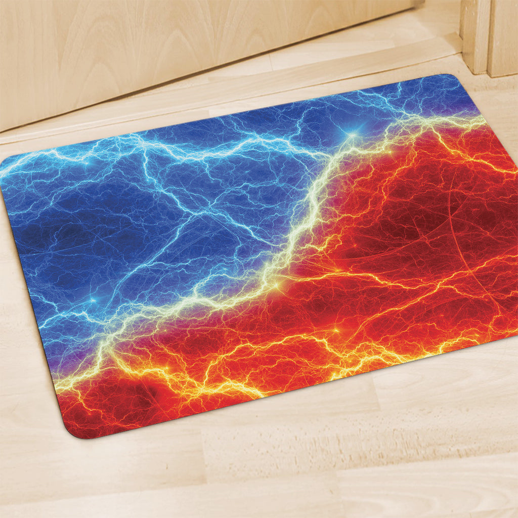 Blue And Red Lightning Print Polyester Doormat