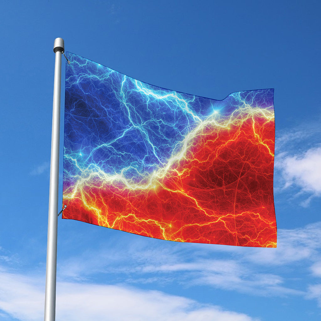 Blue And Red Lightning Print Polyester Flag