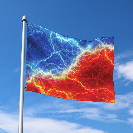 Blue And Red Lightning Print Polyester Flag