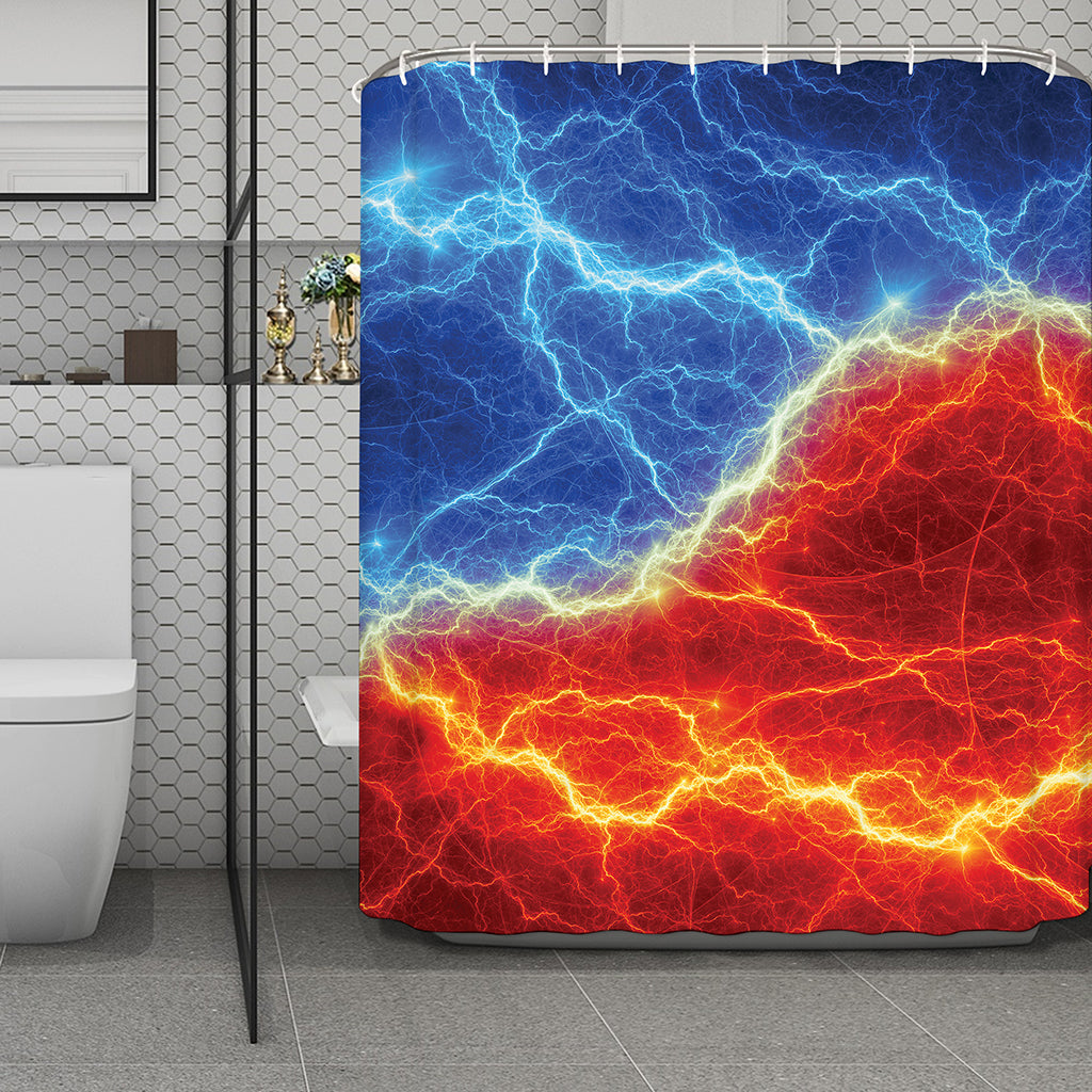 Blue And Red Lightning Print Polyester Shower Curtain