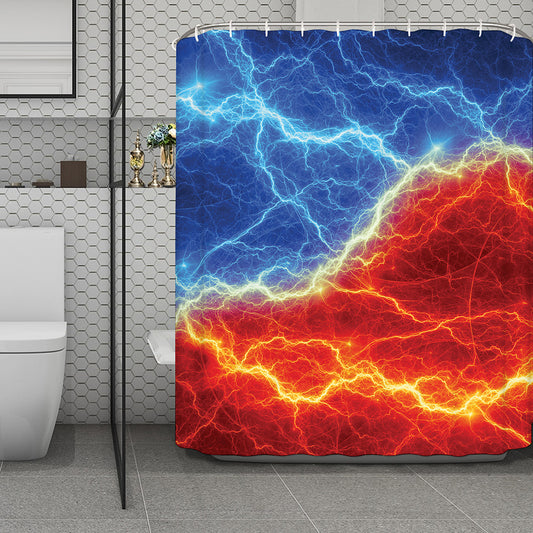 Blue And Red Lightning Print Polyester Shower Curtain