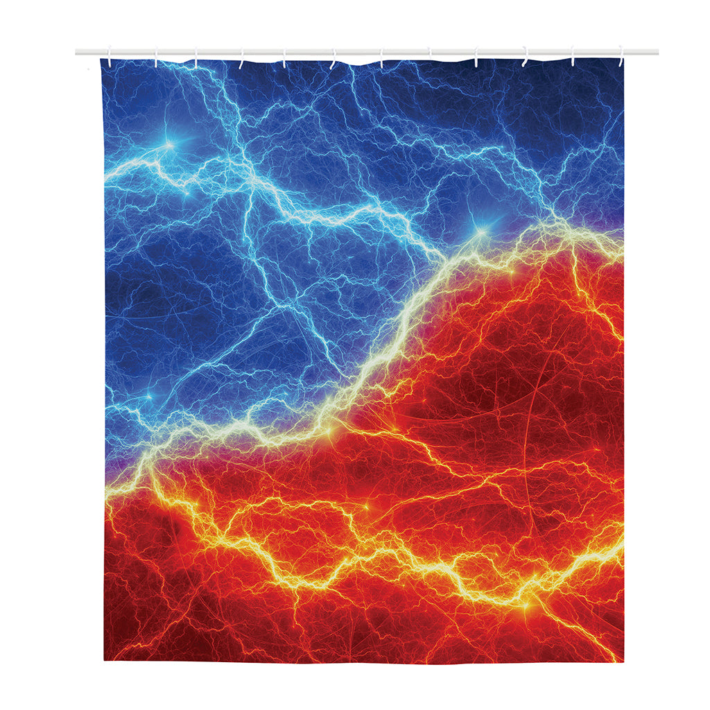 Blue And Red Lightning Print Polyester Shower Curtain
