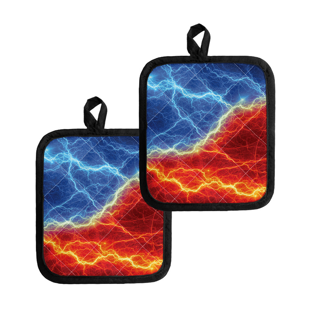 Blue And Red Lightning Print Pot Holders