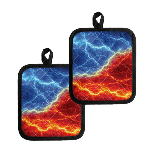 Blue And Red Lightning Print Pot Holders