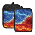 Blue And Red Lightning Print Pot Holders With Pocket
