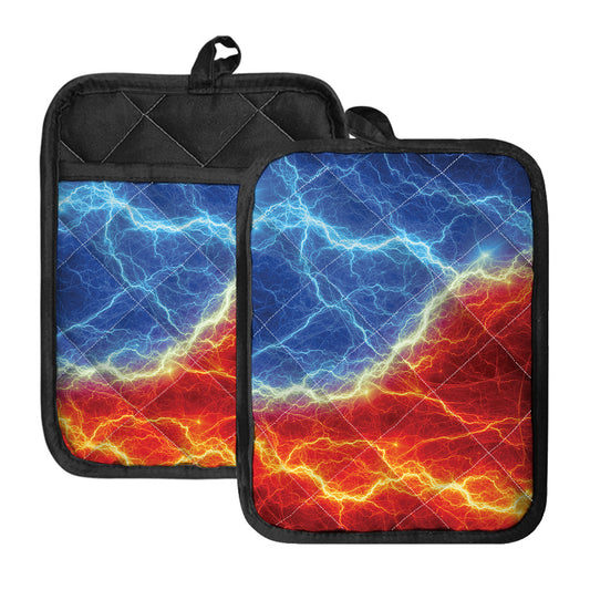 Blue And Red Lightning Print Pot Holders With Pocket
