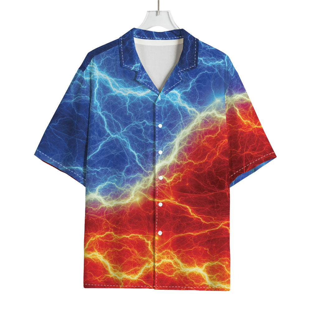 Blue And Red Lightning Print Rayon Hawaiian Shirt