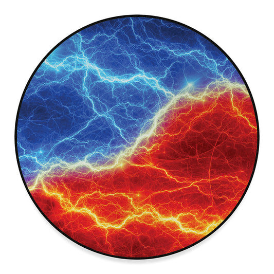Blue And Red Lightning Print Round Floor Mat