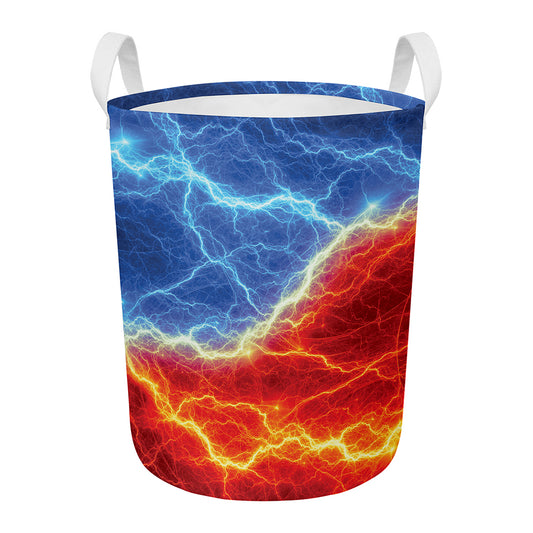 Blue And Red Lightning Print Round Laundry Basket