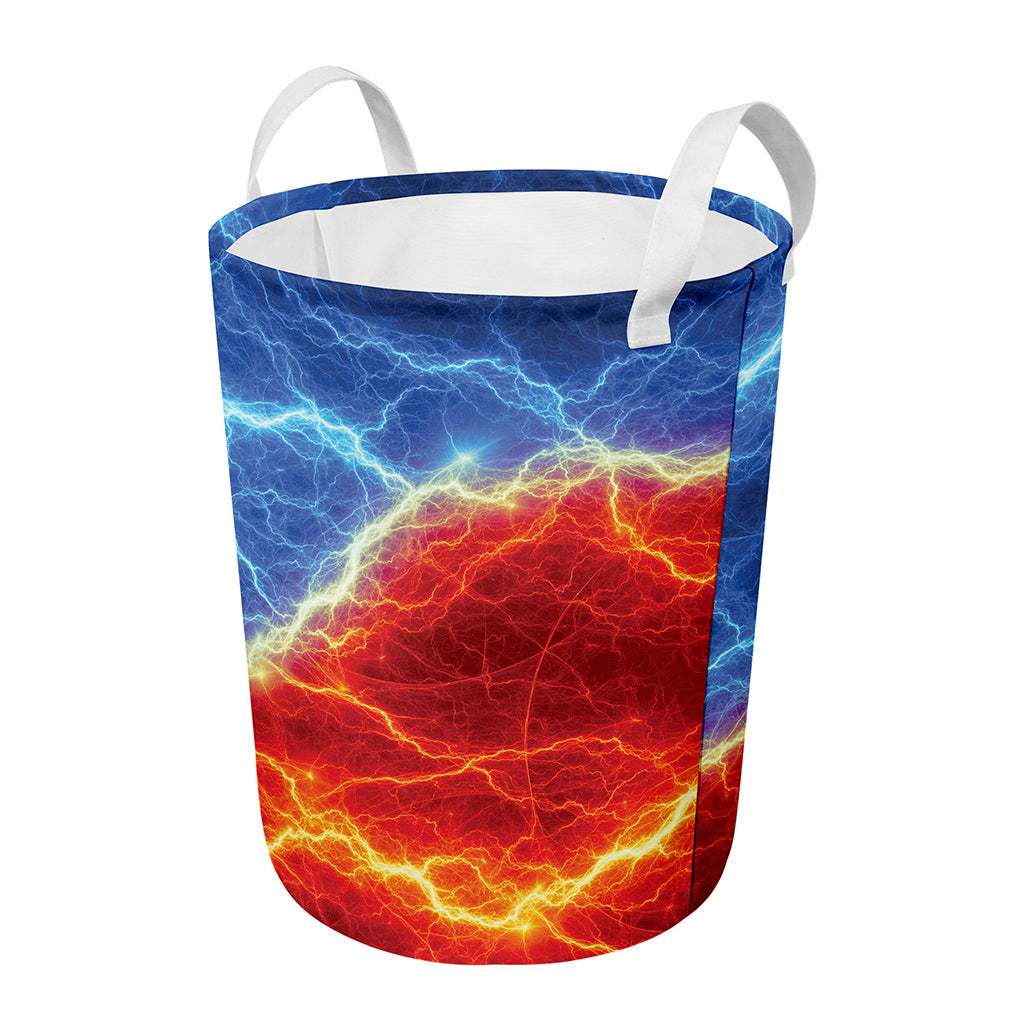Blue And Red Lightning Print Round Laundry Basket