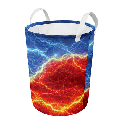 Blue And Red Lightning Print Round Laundry Basket