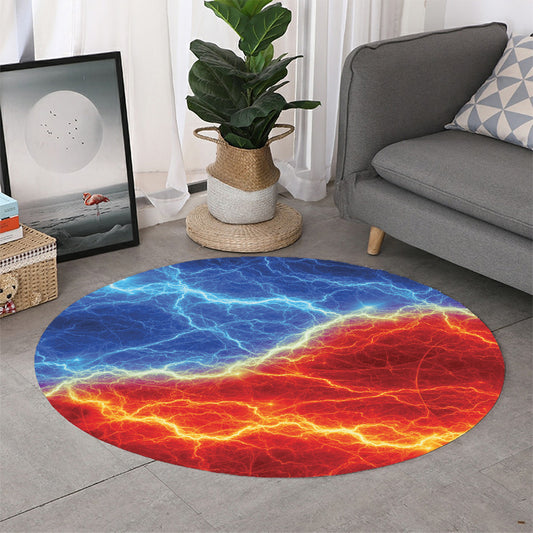 Blue And Red Lightning Print Round Rug