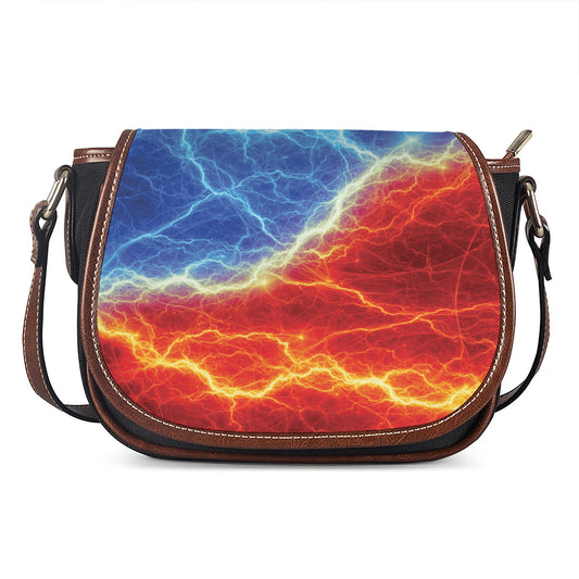 Blue And Red Lightning Print Saddle Bag