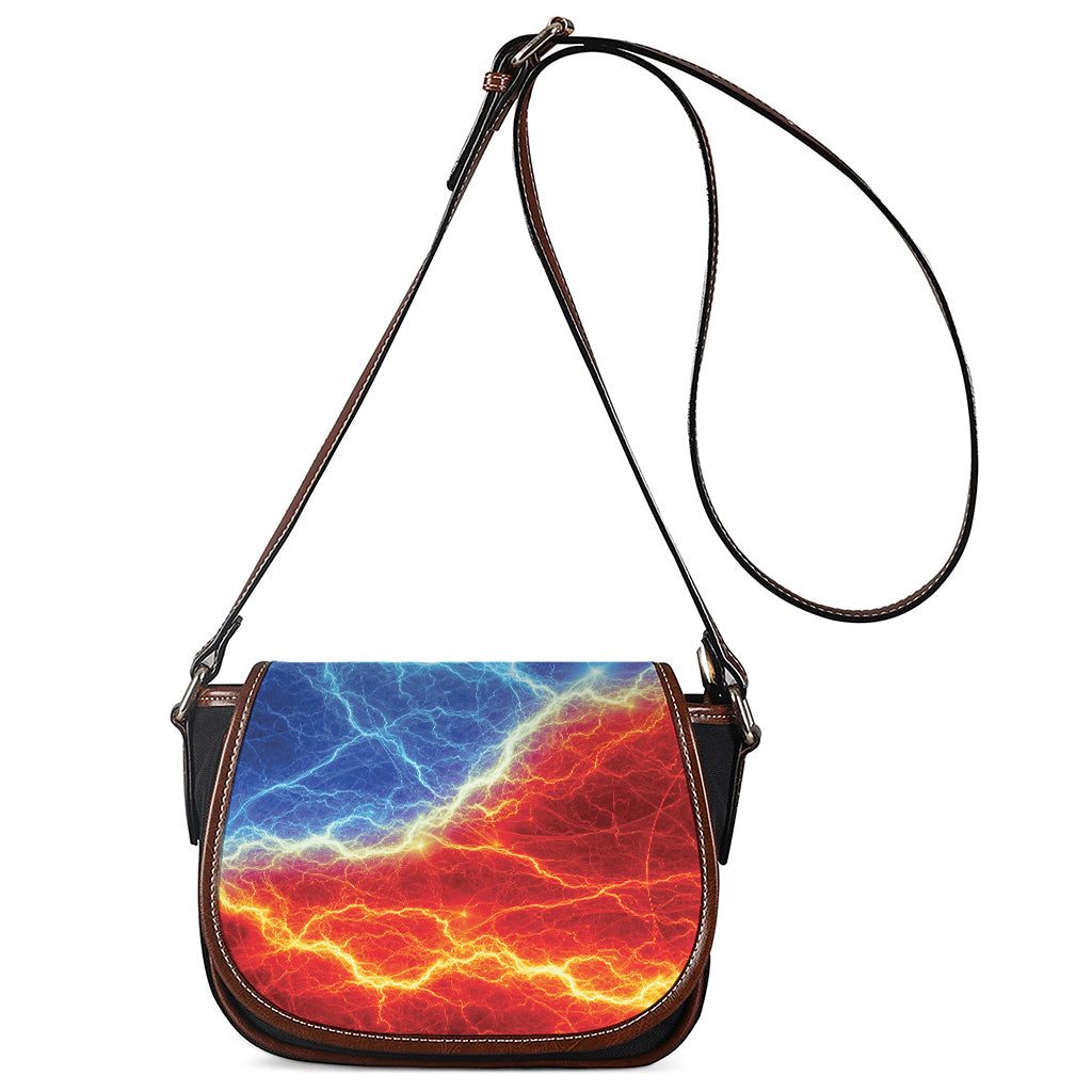 Blue And Red Lightning Print Saddle Bag