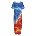 Blue And Red Lightning Print Short Sleeve Long Nightdress