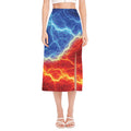 Blue And Red Lightning Print Side Slit Midi Skirt