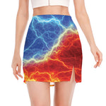 Blue And Red Lightning Print Side Slit Mini Skirt