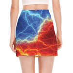 Blue And Red Lightning Print Side Slit Mini Skirt