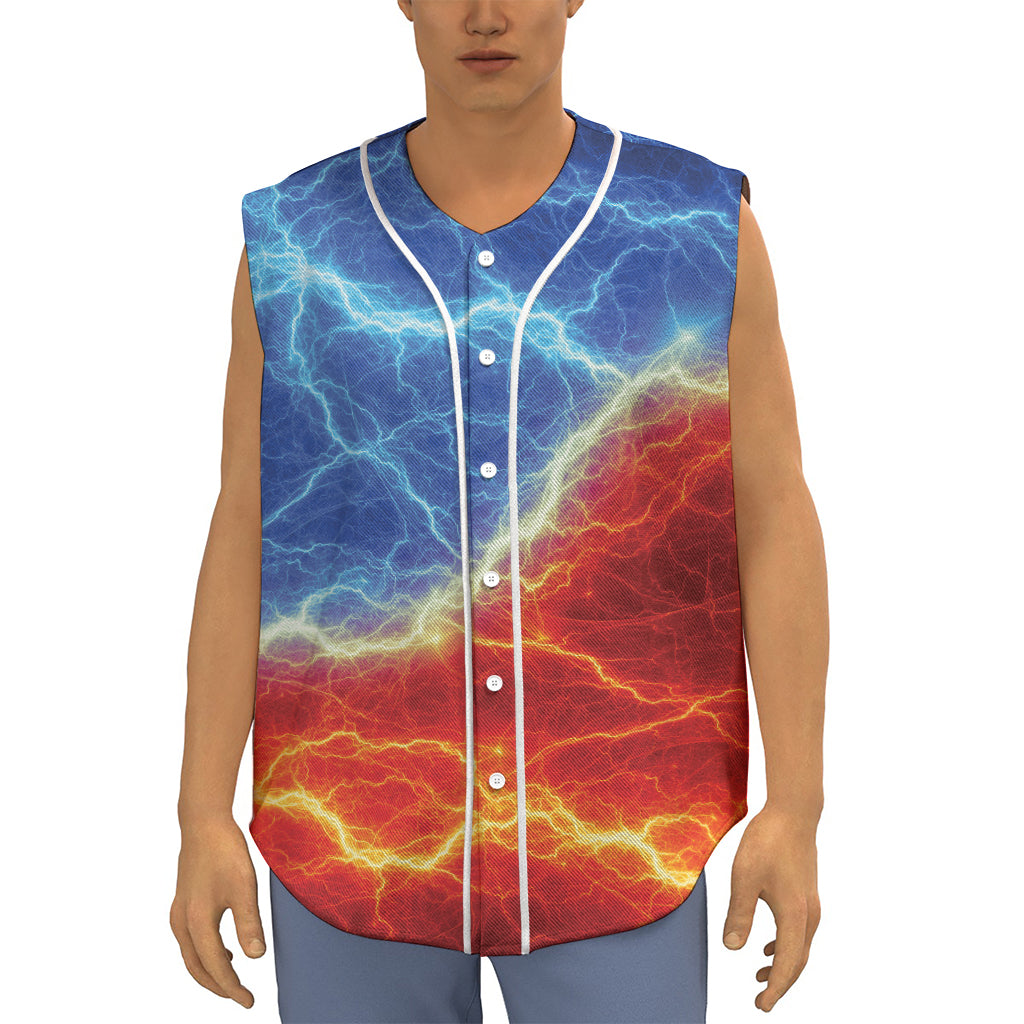Blue And Red Lightning Print Sleeveless Baseball Jersey
