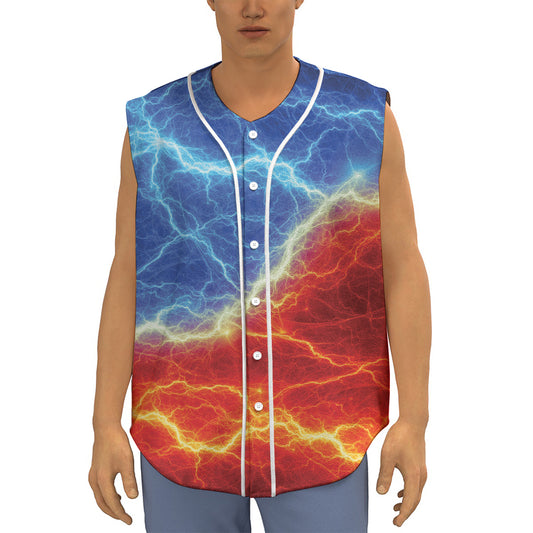 Blue And Red Lightning Print Sleeveless Baseball Jersey