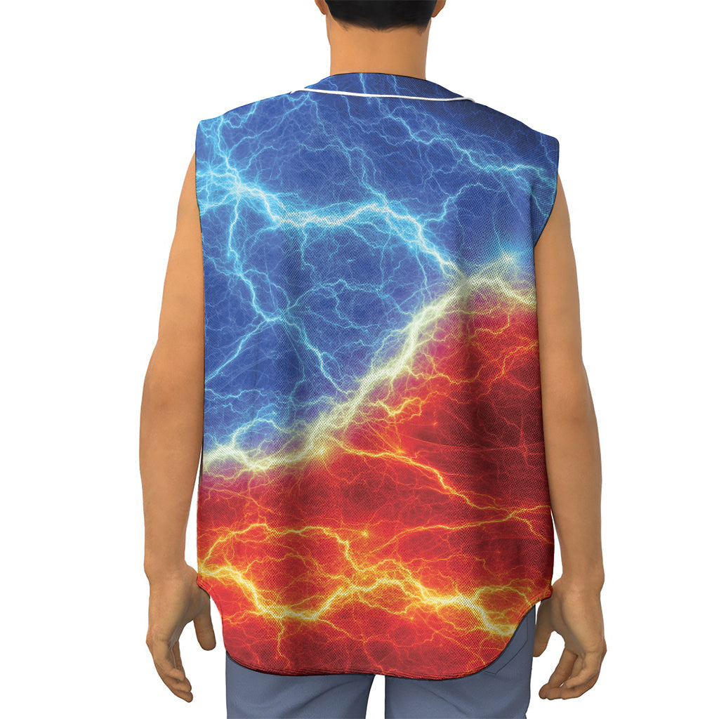Blue And Red Lightning Print Sleeveless Baseball Jersey