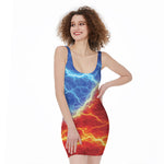 Blue And Red Lightning Print Sleeveless Bodycon Dress