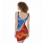 Blue And Red Lightning Print Sleeveless Bodycon Dress