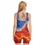 Blue And Red Lightning Print Sleeveless One Piece Swimsuit