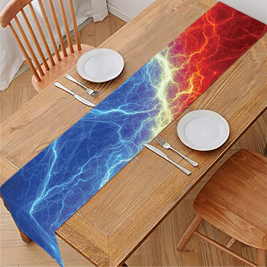 Blue And Red Lightning Print Table Runner