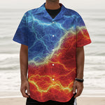 Blue And Red Lightning Print Textured Short Sleeve Shirt
