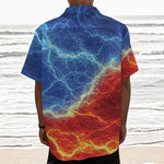 Blue And Red Lightning Print Textured Short Sleeve Shirt