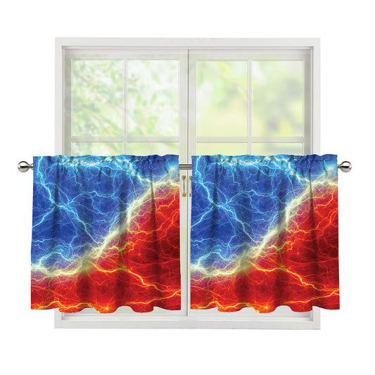 Blue And Red Lightning Print Tier Curtains