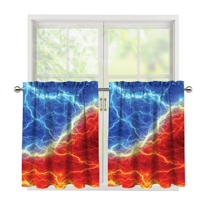 Blue And Red Lightning Print Tier Curtains