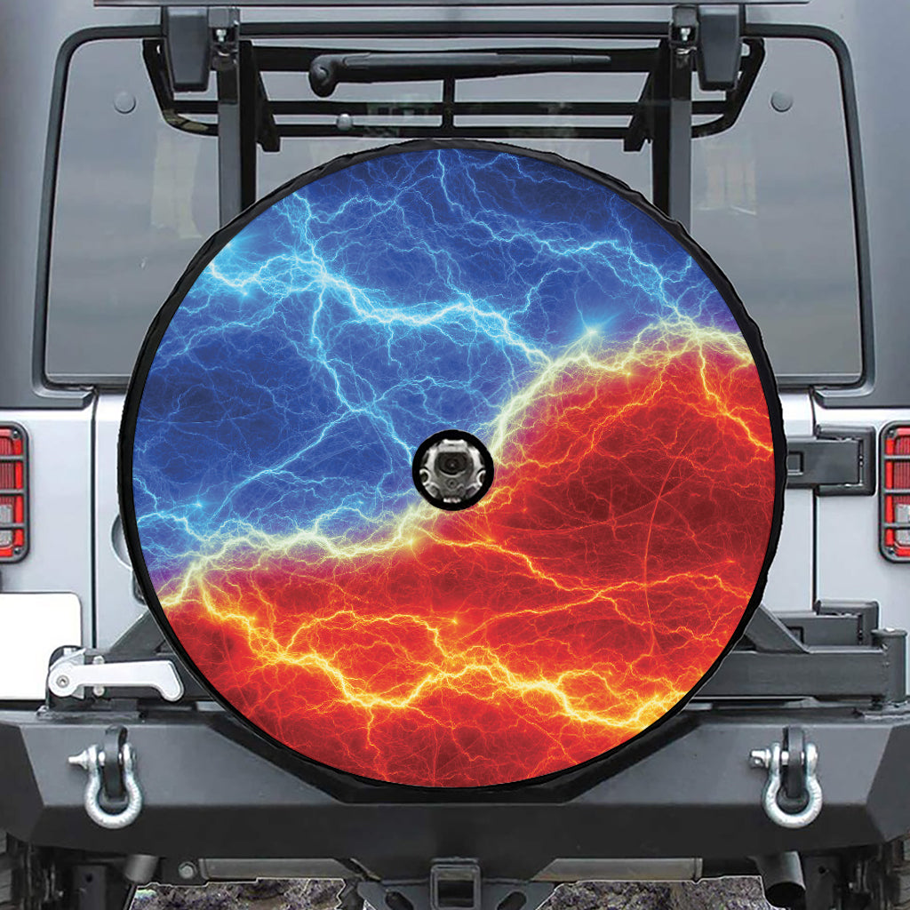 Blue And Red Lightning Print Tire Cover With Camera Hole