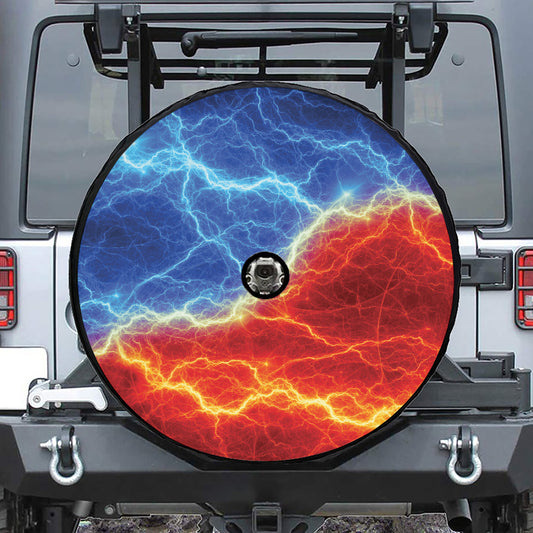 Blue And Red Lightning Print Tire Cover With Camera Hole